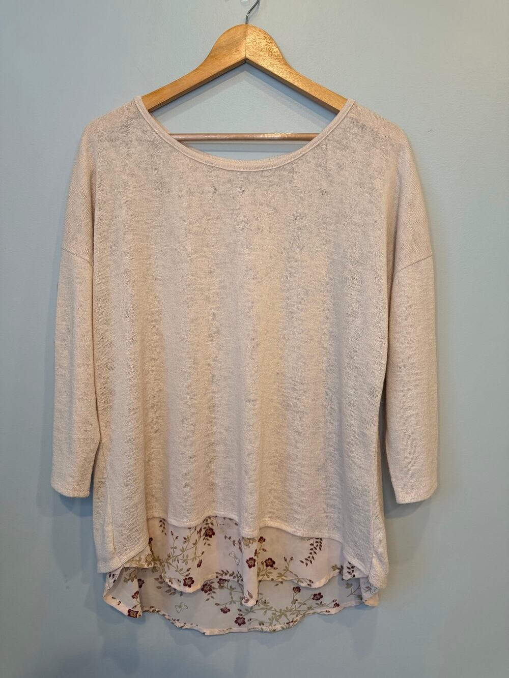 SOHO New York & Company Floral Mixed Media Back Zip Sweater Top Blush Pink XL